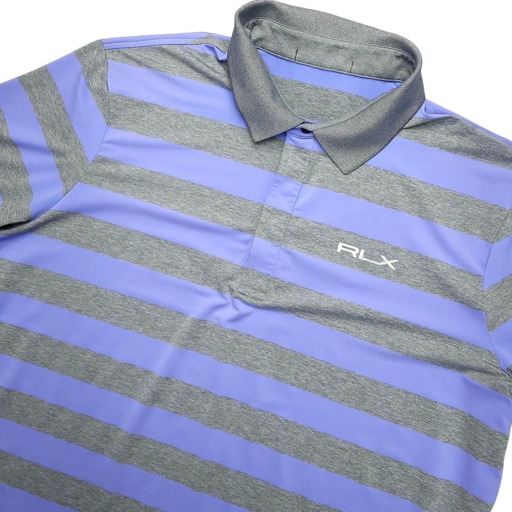 RLX Ralph Lauren Polo Shirt Mens XL Purple Stripe Golf Performance Stretch Top